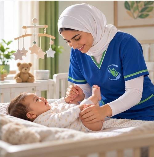 Caregiver supporting a newborn's daily routine at home