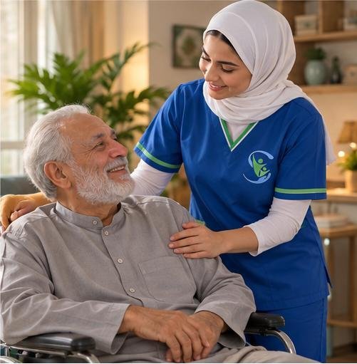 Caregiver supporting an older man with companionship at home
